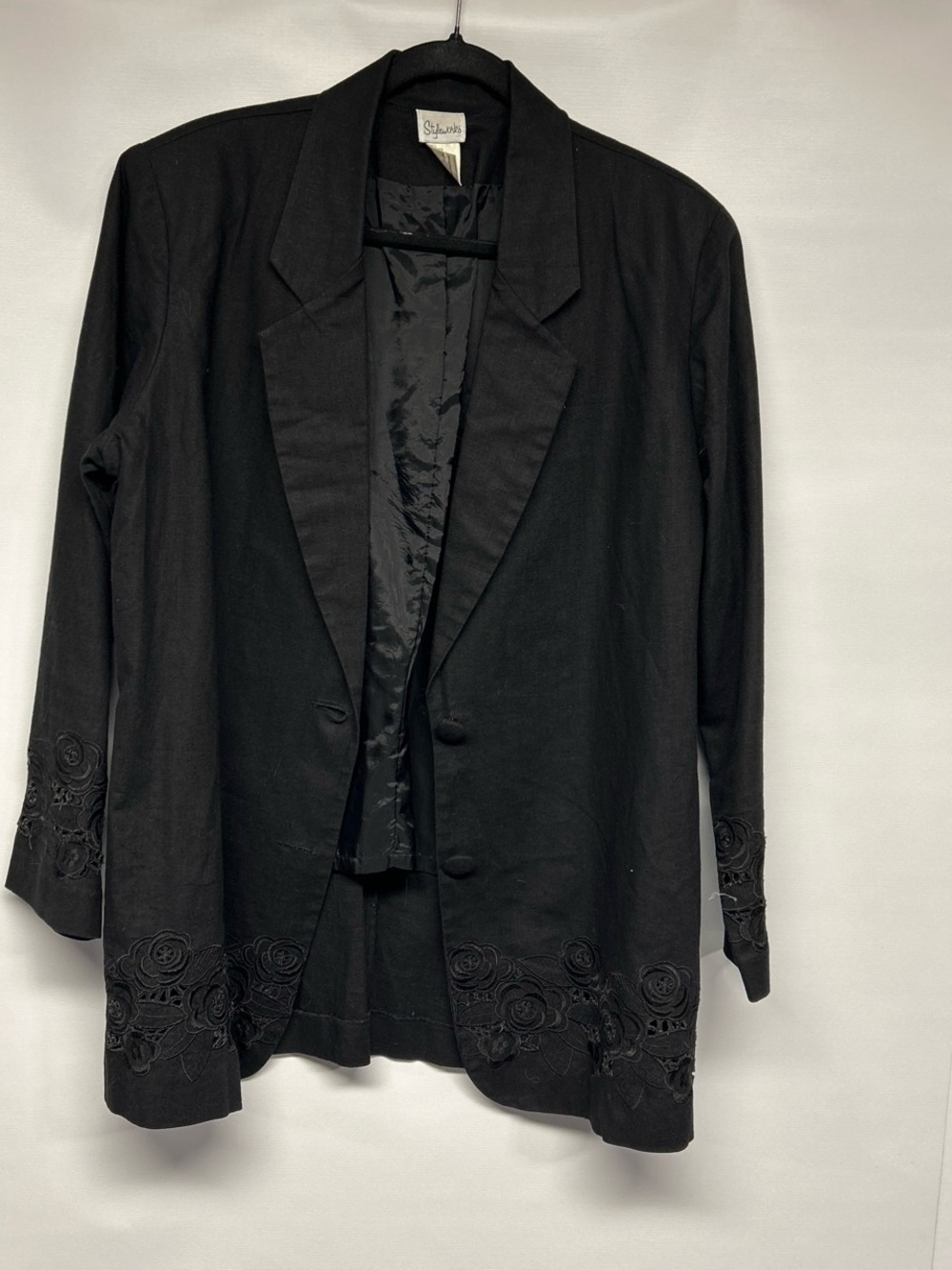 Black Embroidered Linen Women’s Blazer
